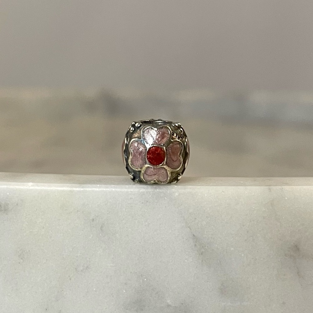 Retired Pandora Pink Red Daisy Flower Enamel Charm Sterling Silver